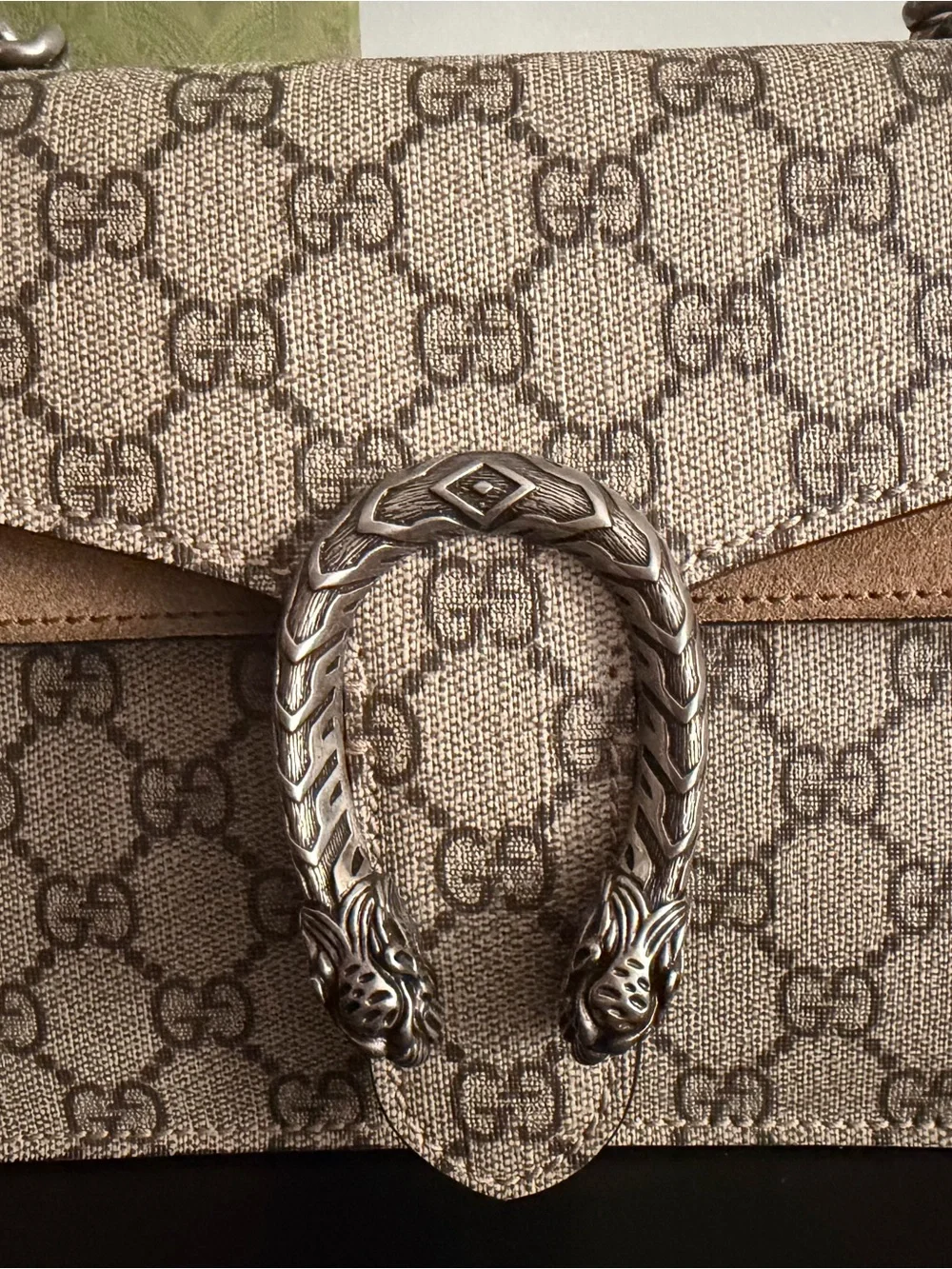 Gucci GG Supreme Small Shoulder Bag in Brown and Tan with Silver Hardware
